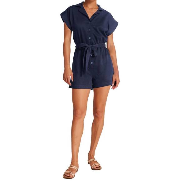 NEW BELLA DAHL notched collar romper in tropical navy - Picture 2 of 4